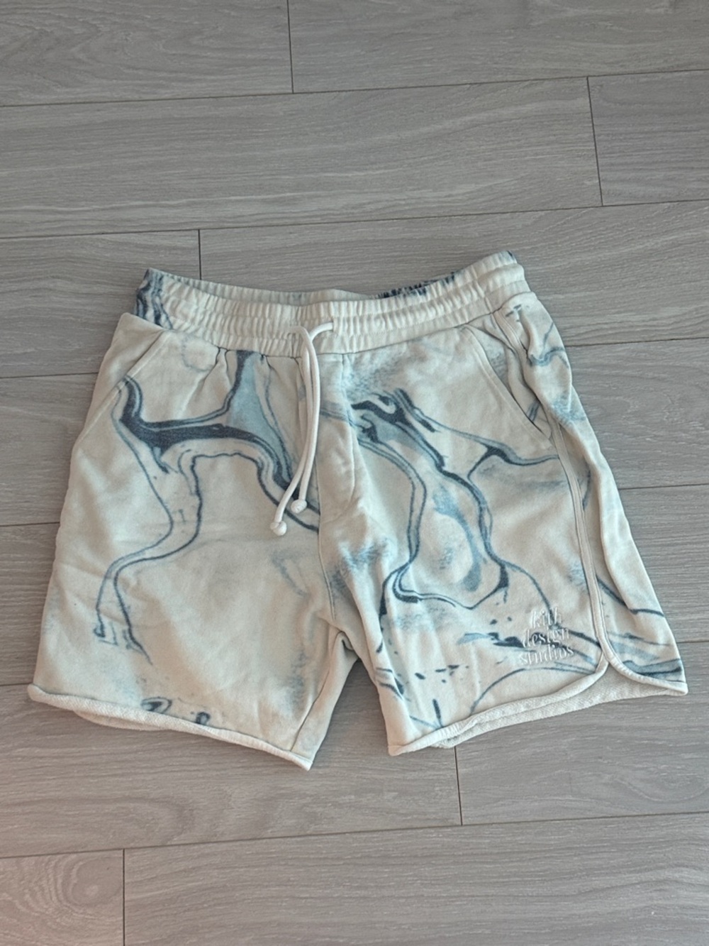 Kith Cream and Blue Marble Athletic Shorts